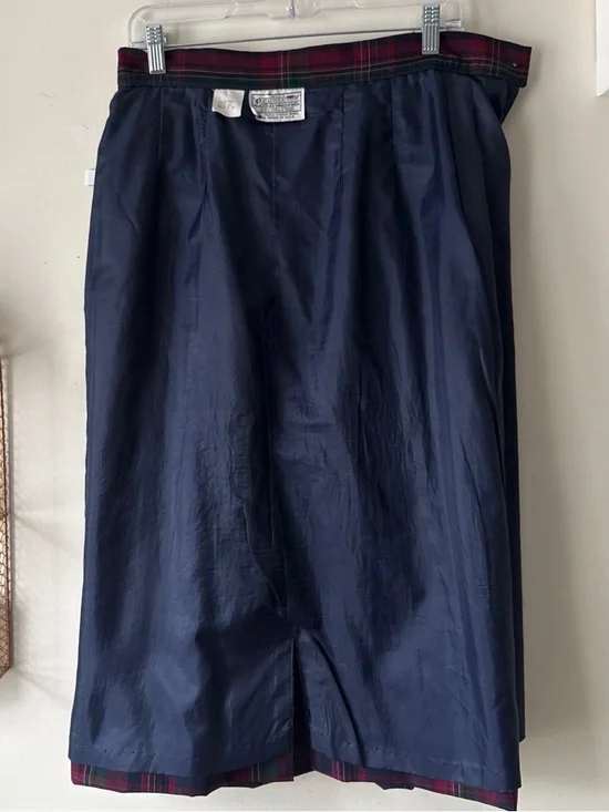 Vintage Pendleton Worsted Wool Plaid Midi Skirt Navy Red Green Pleated Size 10 - Picture 12 of 15